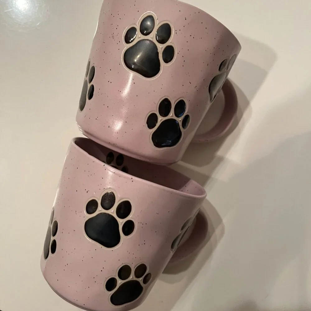 Dog Paw Print Mugs (Set of 2 /‎ new) (pet/x)